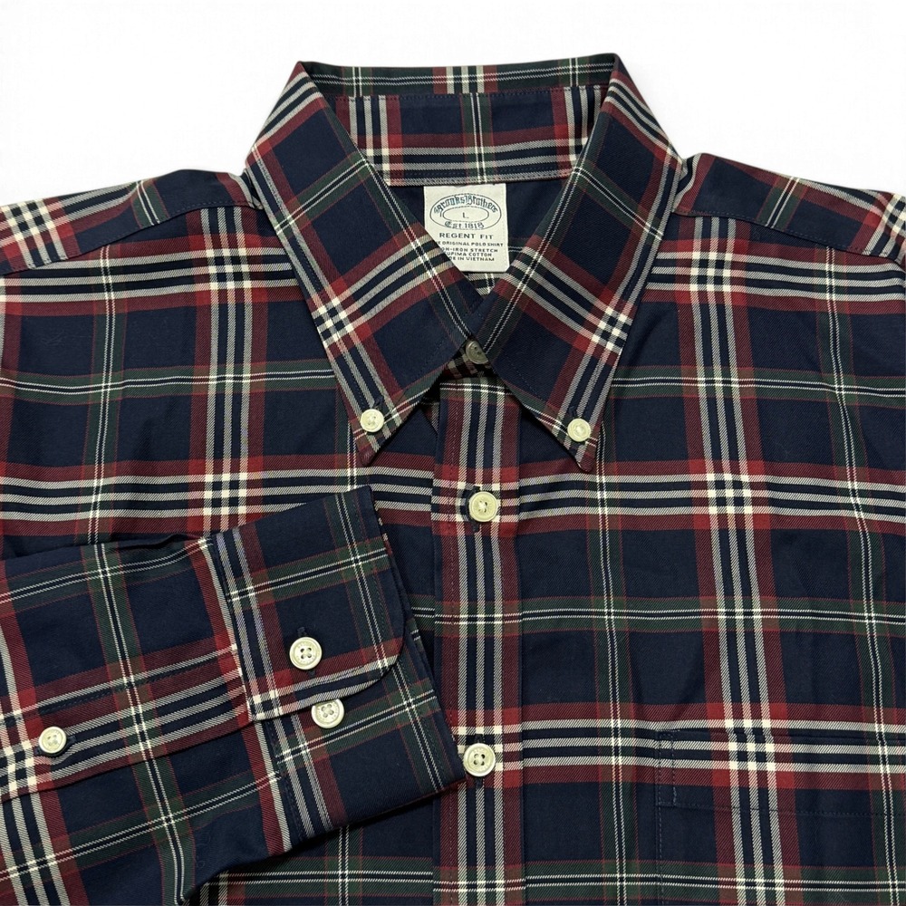 Brooks Brothers Button Down Shirt Mens Large Regent Plaid Non-Iron Cotton NWT